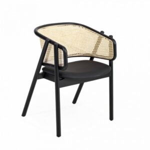 Chaise de Salle à Manger en Rotin et Bois Massif avec Accoudoir, Style Nordique Rétro