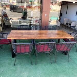 Ensemble Table à manger  bois tech-chaise en rotin synthétique -8personnes