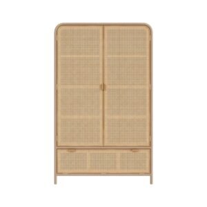 Armoire en bois massif et cannage Rotin, 3 portes